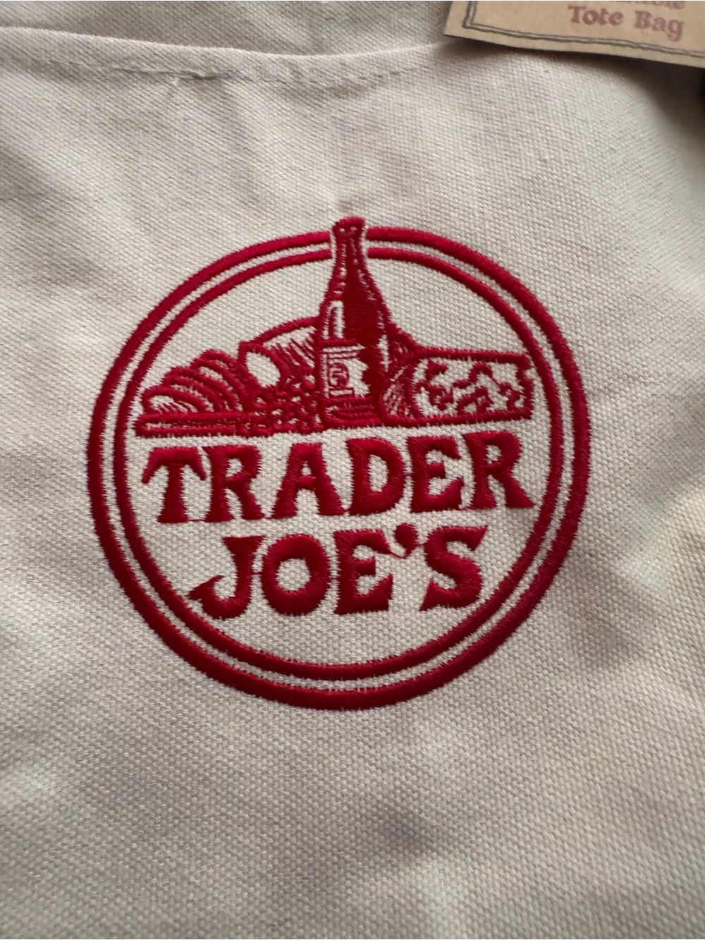 Trader Joe's White and Navy Canvas Tote Bag